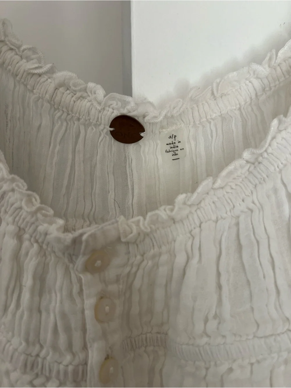 Free People White Ruffled Button-Front Blouse